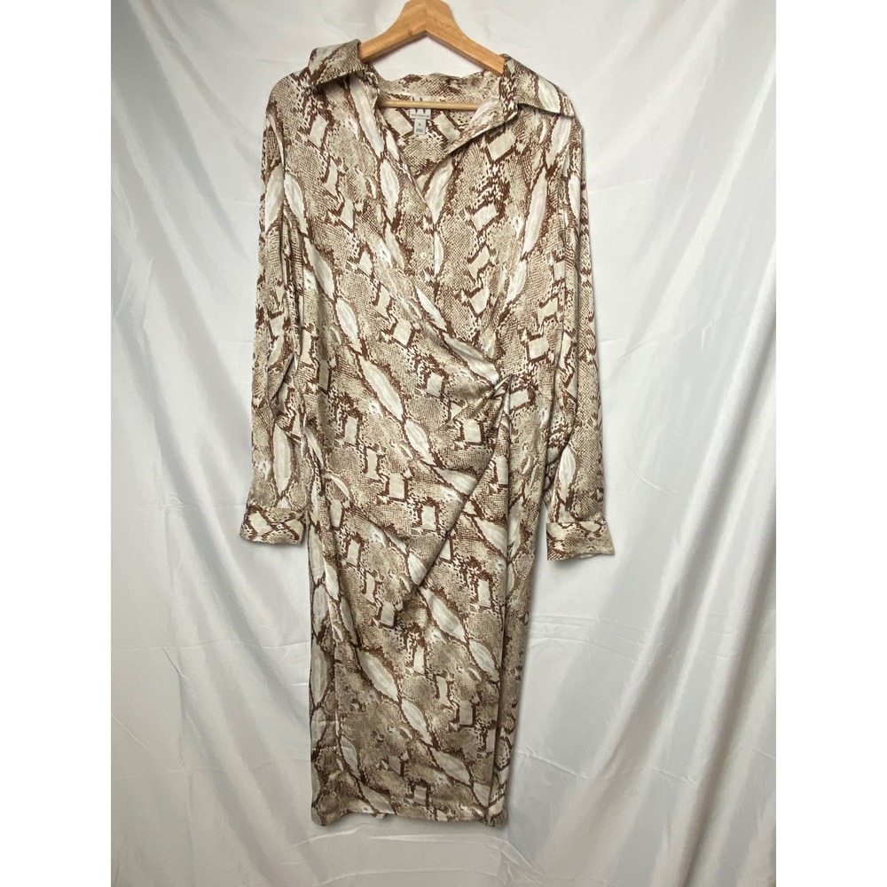 Worthington Women's XL Snake Print Wrap Front Long Sleeve Midi Dress‎